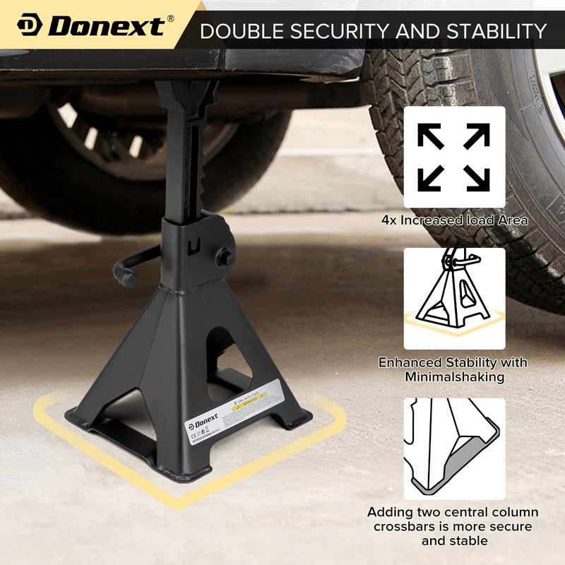 Donext Jack Stands 3 Ton (6 500 lb) Capacity Steel  1 Pair Black Lifting Stand Adjustable Jack Stands - Image 3